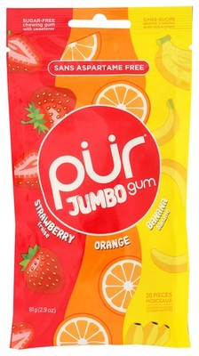 Pur Jumbo Gum 2.9 Oz Strawberry Orange Banana Sugar Free Xylitol