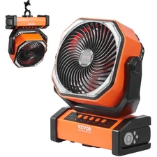 VEVOR 9 inch Portable Fan Rechargeable with LED Lantern 4 Speeds Swivel Timer