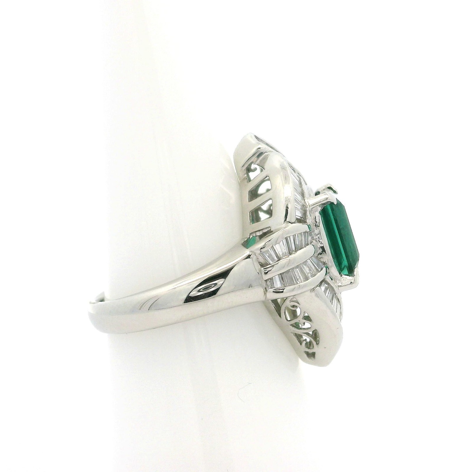 Solid Platinum 3.92ctw Rectangular Green Tourmali… - image 4