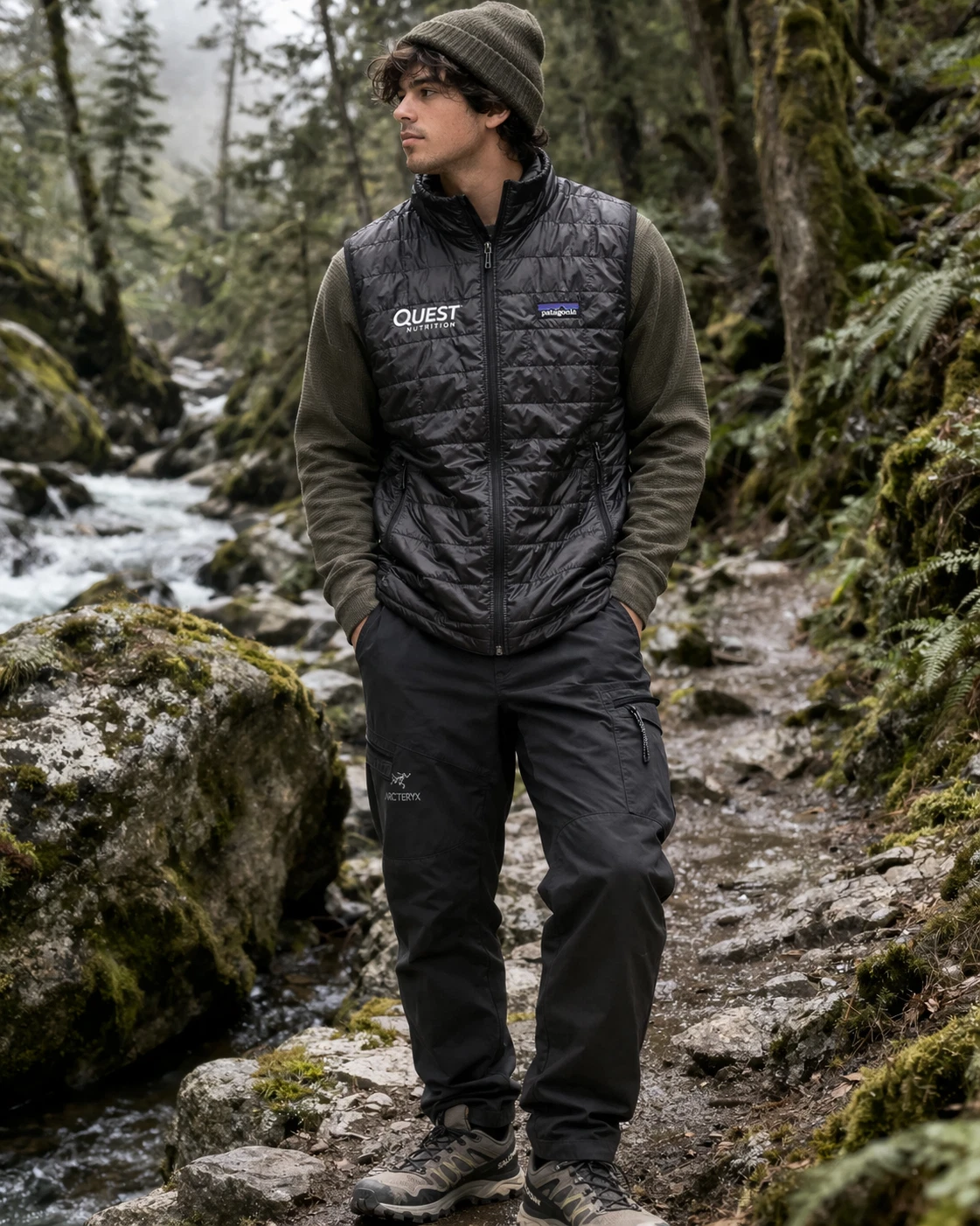Patagonia Nano Puff Vest Black Quest Nutrition Logo Mens M Gorpcore Outdoor