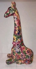 Giraffe Vintage With Pansy's Floral Porcelain Patchwork Statue Figurine 16” Tall