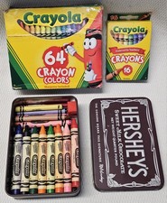 Mixed Crayola Crayons Lot Box 64 Sharpener Big Washables Hershey Chocolate Tin