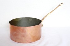SCH&Ouml;NER ALTER KUPFERTOPF MIT MESSINGGRIFF INNEN VERZINNT MADE IN FRANCE #12955