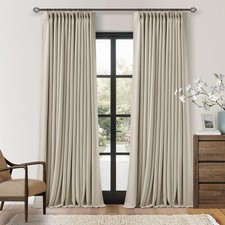 Beige Oatmeal Linen Pinch Pleated 100 Blackout Curtains 90 Inch Length 2 Panels