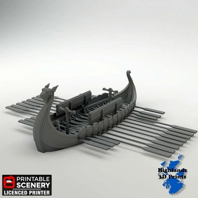 PRINTABLE SCENERY Viking Longship Scatter Terrain Tabletop Gaming 3DPrint 32/28/20/15/10mm