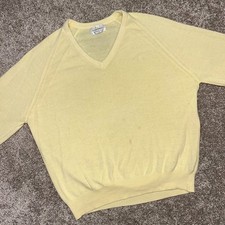 Vintage Christian Dior V-Neck Sweater Men Size XL USA Made Orlon Acrylic Yellow