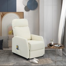 Luxury PU Leather Recliner Chair 6-Point Massage Heated Sofa Cream White