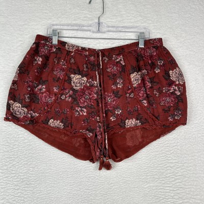American Eagle AEO Floral Shorts Burgundy Women s XL