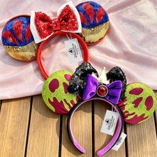 2PCS Disney- Snow White  Evil Queen Poison Apple Minnie Ears Sequin Headband