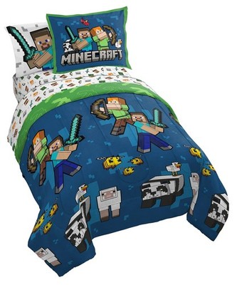 Jay Franco Minecraft Twin Comforter Set 5PC Bedding Creeper Zombie