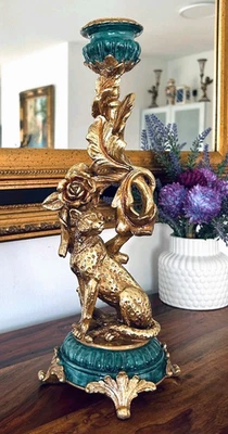 Kerzenleuchter Barock Leopard Leuchter Kerzenständer Antik Art Kerzenhalter gold - Bild 1 von 4