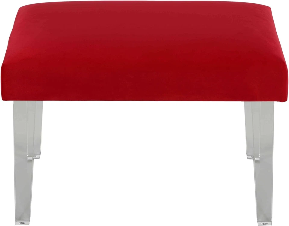 Whitecrest Bench Ottoman with Clear Acrylic Legs 24" Wide Red Velvet - Image 3 of 4