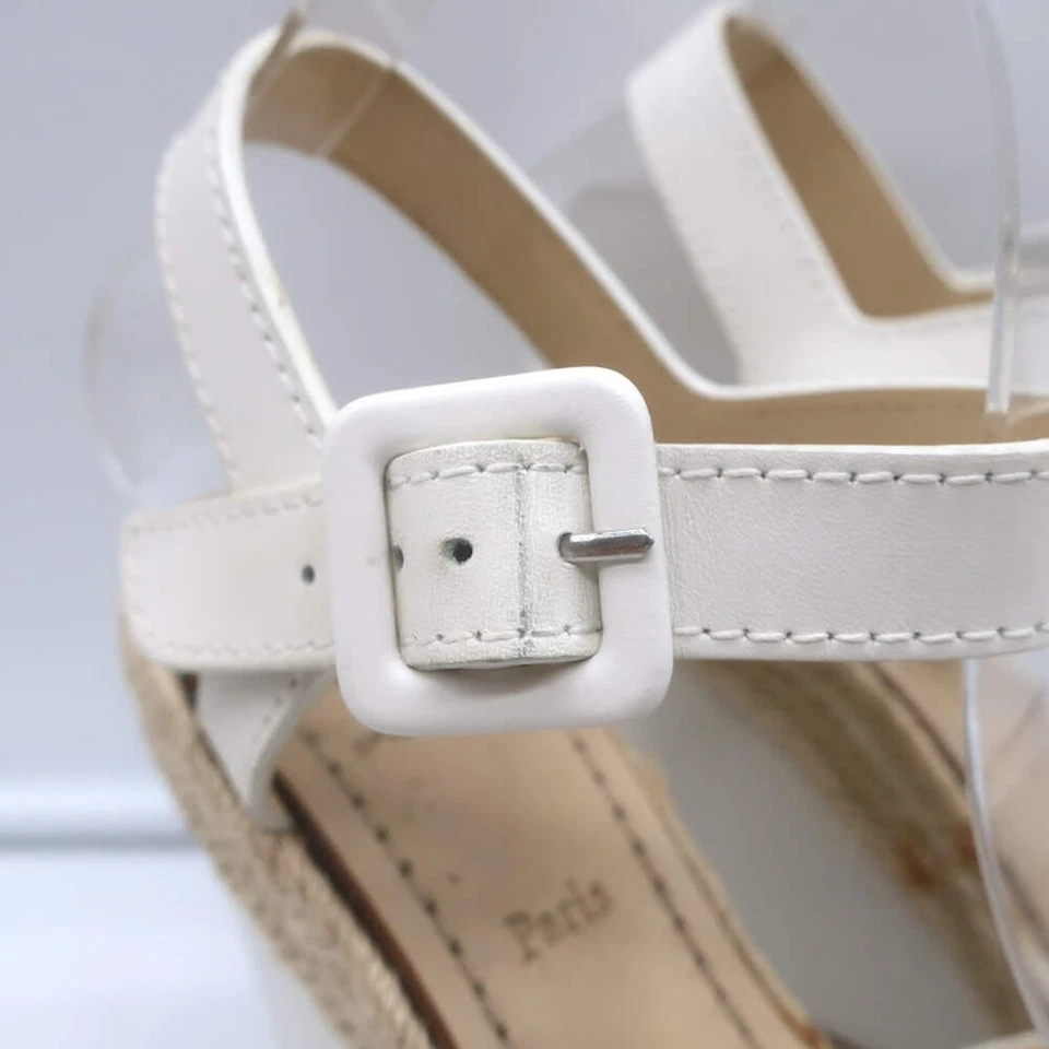 Christian Louboutin Almeria 120 Espadrille Wedge Sandals White Leather Size 37 - Image 2 of 4