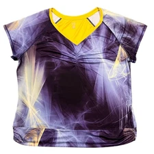 Reebok Crossfit Purple Yellow Gathered Chest Active Top Shirt Womens Size 18-20