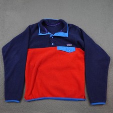 Patagonia Snap-T Fleece Pullover Youth Large Navy Red Colorblock Snap Pocket