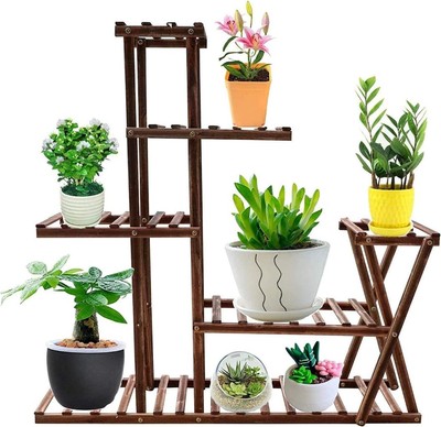 5 Ebenen Holz Pflanzenständer Garten Blumentöpfe Regal Vertikal Display Halter Regal