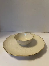 LENOX CHIP AND DIP PLATE AND BOWL WITH DESIGN & GOLD TRIM