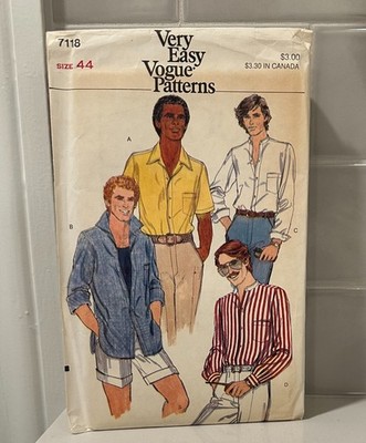 VTG Vogue 7118 Mens Loose Fitting Shirt Pattern Size 44 FF Uncut