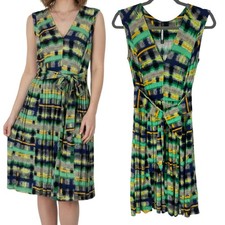 Plenty by Tracy Reese XS Dress Green Blue Yellow Plaid Pleated Belted mini Dress
