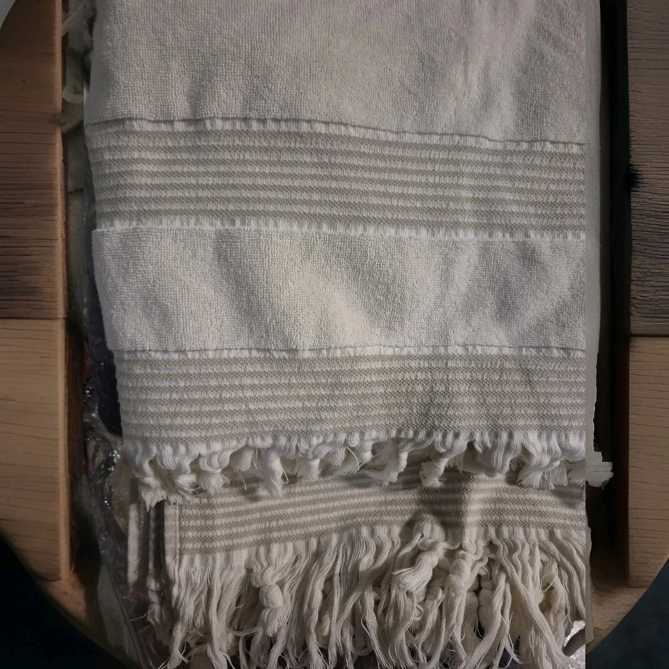2 - Haven Hotel Collection Bath Towel 100% Cotton Tied Boho Fringe 30X52 Macy's - Image 2 of 4