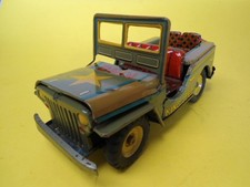 Vintage Toy Japanese Tin Litho Jeep - King Jeep - Operating Motor