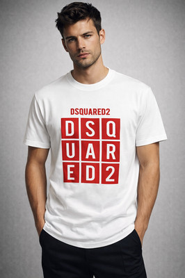 DSQUARED2 Men's White T-Shirt Red Logo Designer Cotton Casual Tee S-XXL