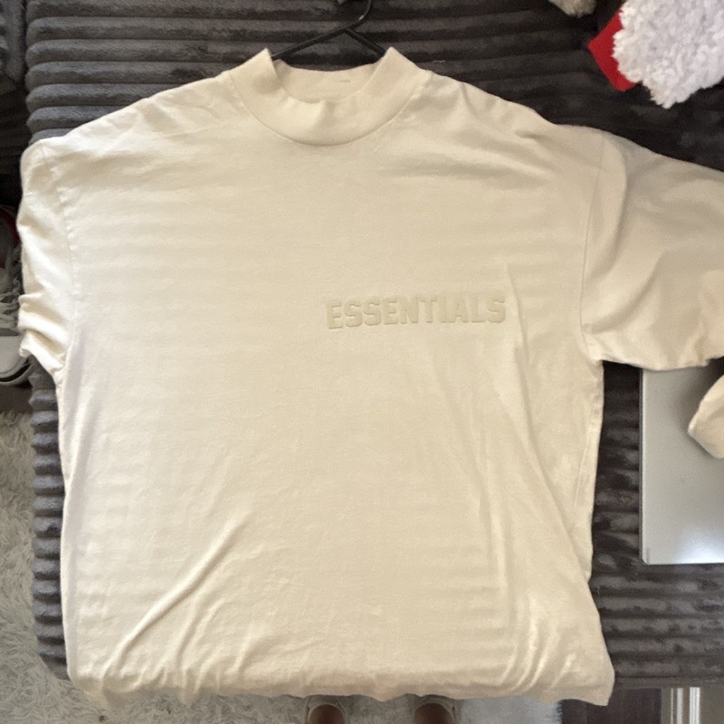 Essentials Men's White Logo T-Shirt XL Regular Fit Cotton Jersey Crew Neck