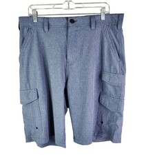 Mens Iron Co Blue Cargo Shorts 11.5" Inseam Polyester Blend Stretch Size 34