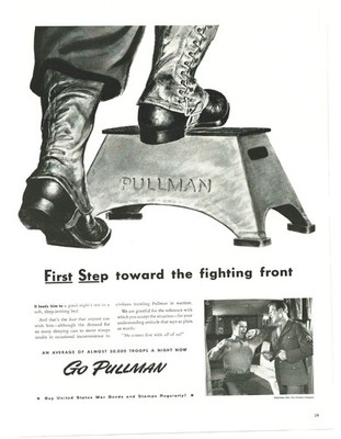 1943 Pullman WW2 Vintage Print Ad Army Boots Sleeper Car Troop Transport