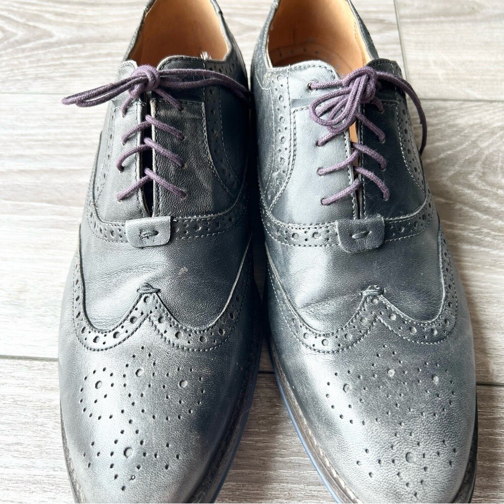 Hush Puppies Black Distressed Leather Wingtips Oxfords Size  display picture 3