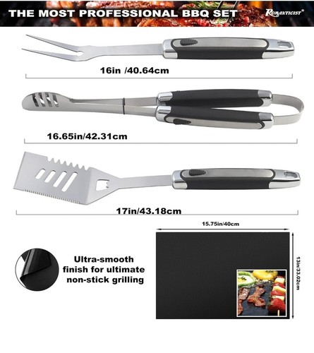 ROMANTICIST 20pc BBQ Accessories Set with Thermometer - The Very Best Grill Gift - Picture 2 of 7