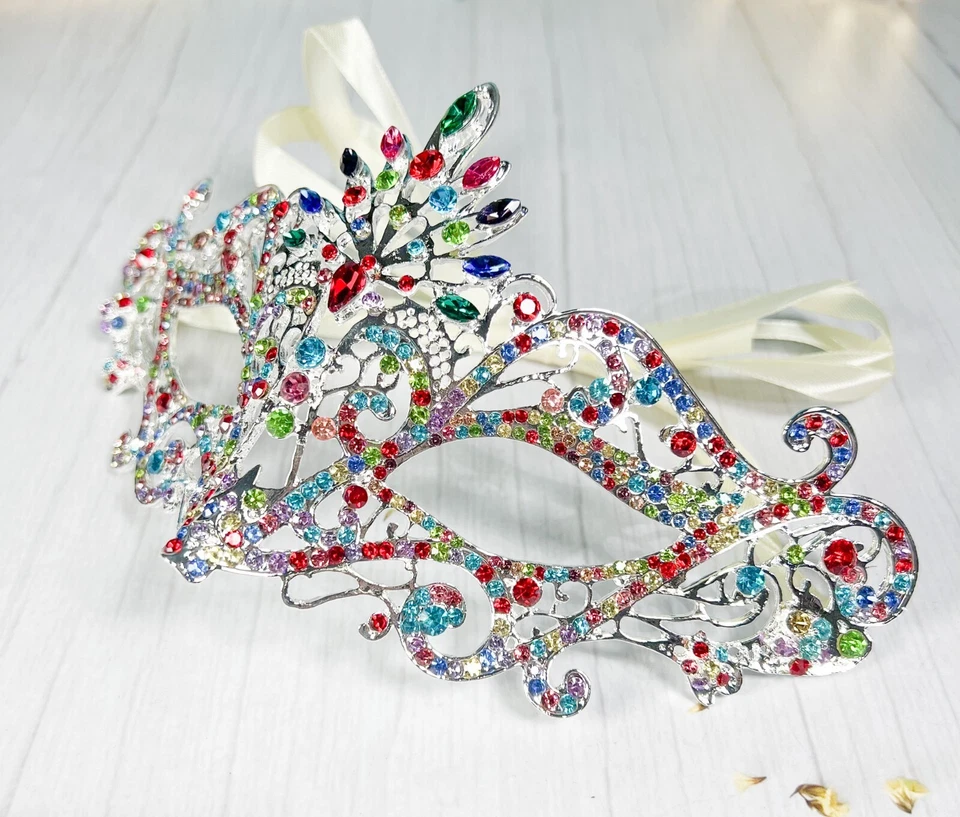 Masquerade Ball Party Silver Mask, Venetian Rainbow Eye Masks, LGBT Parade, Prom - Image 2 of 3