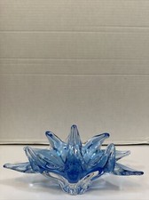 Murano Art Glass Stretch Blue Clear Basket Bowl 1970s