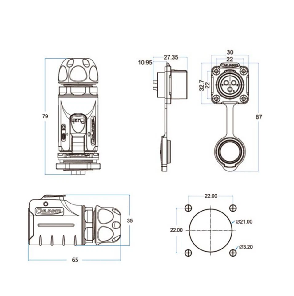 Waterproof LED Strip Panel Electric Cable Power 3 Pin Connector M20 Female Male - Image 4 of 4
