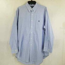 Ralph Lauren Blue Small Check Plaid Button Down Dress Shirt 16 1/2 33 Yarmouth