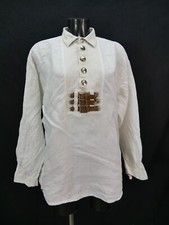 Rozmiar L Koszula ludowa Amann biała ze skórzanym zamkiem i szlachetną białą koszulą na guziki TH1954