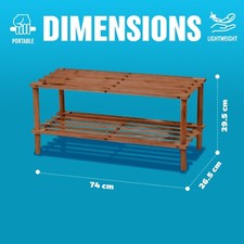 2 TIER WALNUT WOODEN SHOE RACK FOOTWEAR STORAGE ORGANISER UNIT SHELF TRAINERS