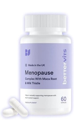 Bettervits Wechseljahre Komplex mit Maca Wurzel & Mariendistel. 60 Kapseln.