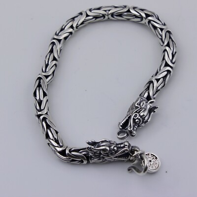 Men Women 925 Sterling Silver 6 mm Dragon Byzantine Chain Bracelet