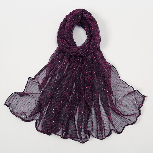 Women Polka Dots Sequin Shiny Scarf Shawl Wrap Headscarf Thin Long Wide Scarves - Picture 19 of 26
