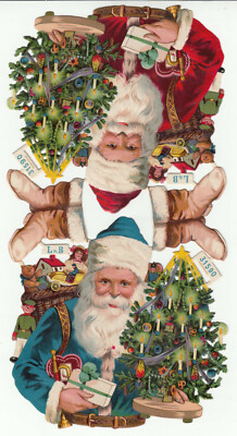Oblaten scrap die cut chromo alter Bogen Nr. 31590 von L & B  Nikolaus rot blau