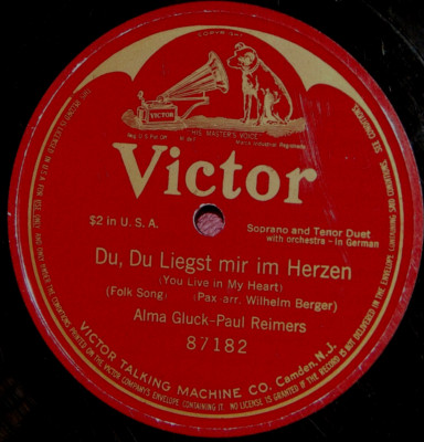 Alma Gluck Paul Reimers Du Du Liegst Mir im Herzen 78 PLAY GRADED Fully Tested