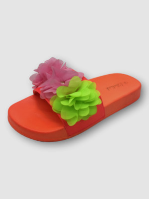 $110 Billieblush Women's Orange Floral-embellished Slides Shoe Size US 9/EU 39