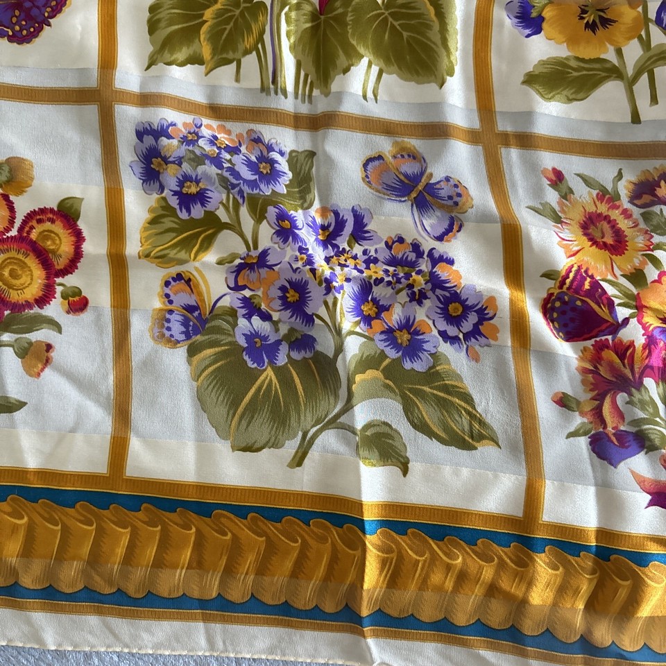 Foulard Authentique ROCHAS En Soie - Motif Géométrique Multicolore, Vintage, Très Bon état Occasion