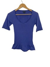 Armani Exchange Womens V Neck Pullover Sweater Top Ribbed Half Sleeve Blue Sz L