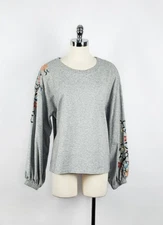 A New Approach Grey Embroidered Balloon Sleve Knit Top Women's XL