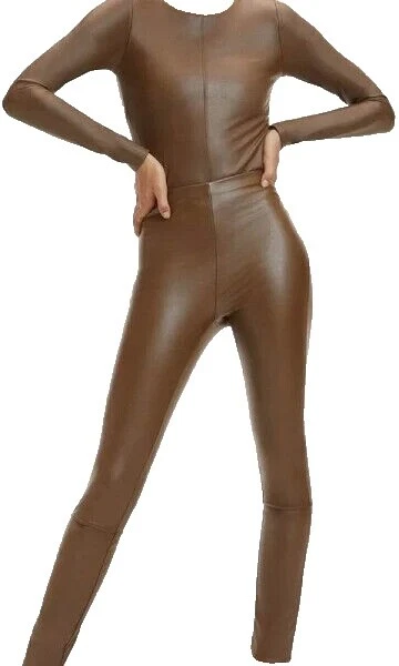 Leggings sólido casual de piel sintética para Mujeres