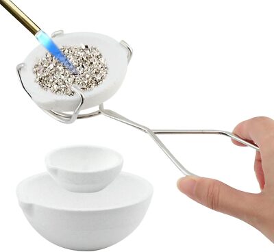 3Pcs Ceramic Quartz Crucible Dish Cup Set with Whip Tongs Handle Melting Gold...