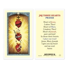 JMJ Three Hearts Laminated Holy Card 978