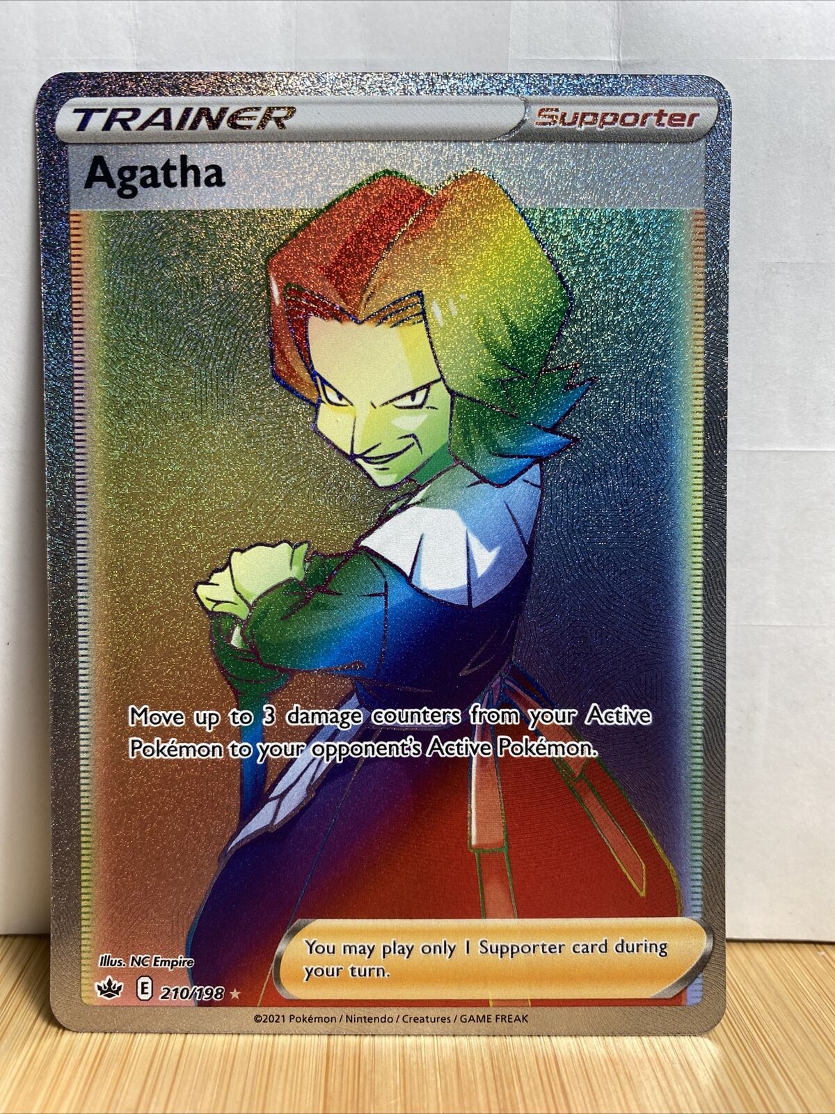 Pokémon Chilling Reign Agatha Full Art Rainbow Foil Secret Rare Card 210/198